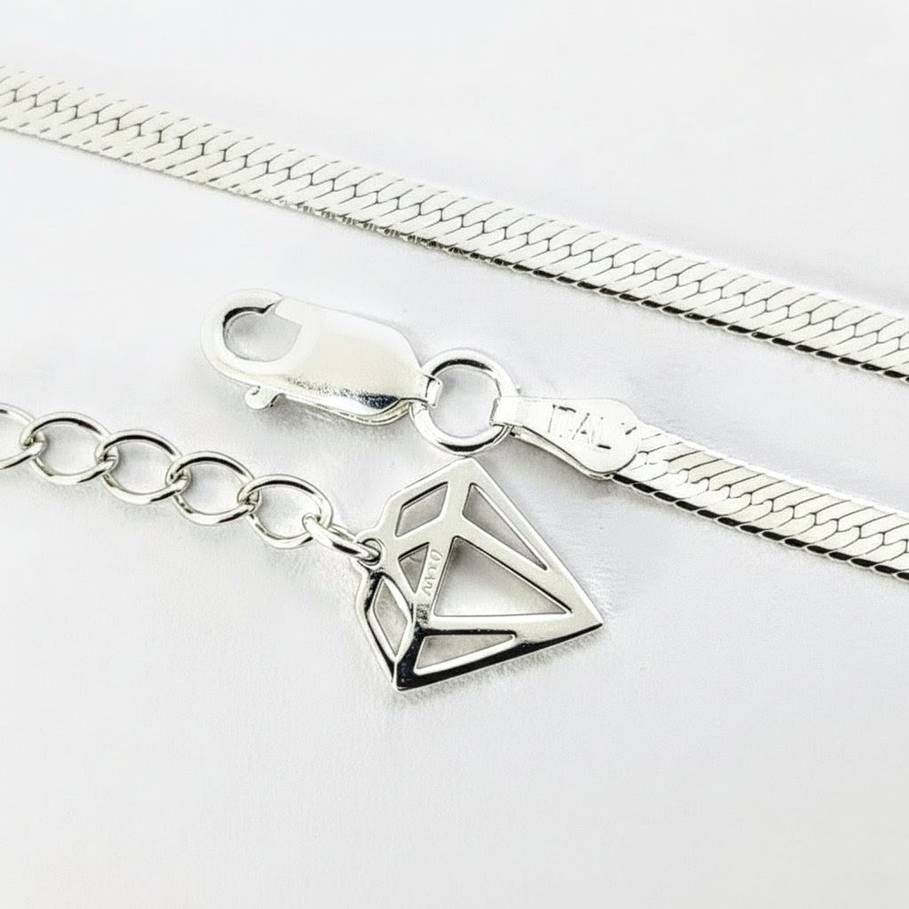 Vintage 3mm Italian 925 Sterling Silver Herringbone Necklace Adj. 18-20" - Picture 6 of 9